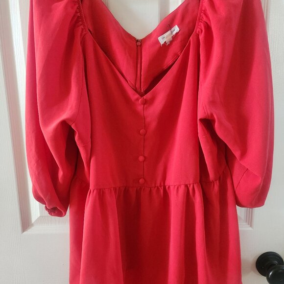 Chic Soul, Red Womens V Neck Babydoll top with buttons Plus Size 1x - Picture 1 of 3